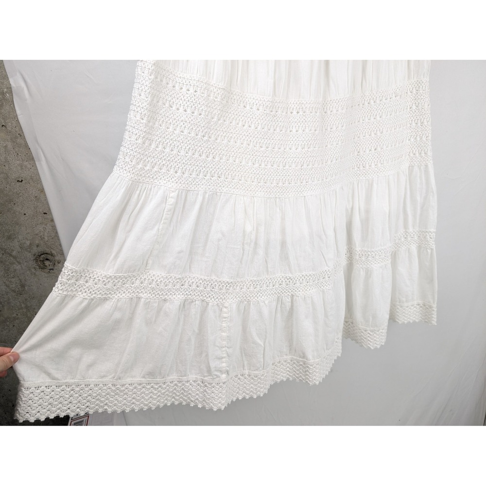Vintage Y2K Crochet Lace Tiered Maxi Prairie Skirt Size L White Boho Cottagecore - Picture 3 of 9